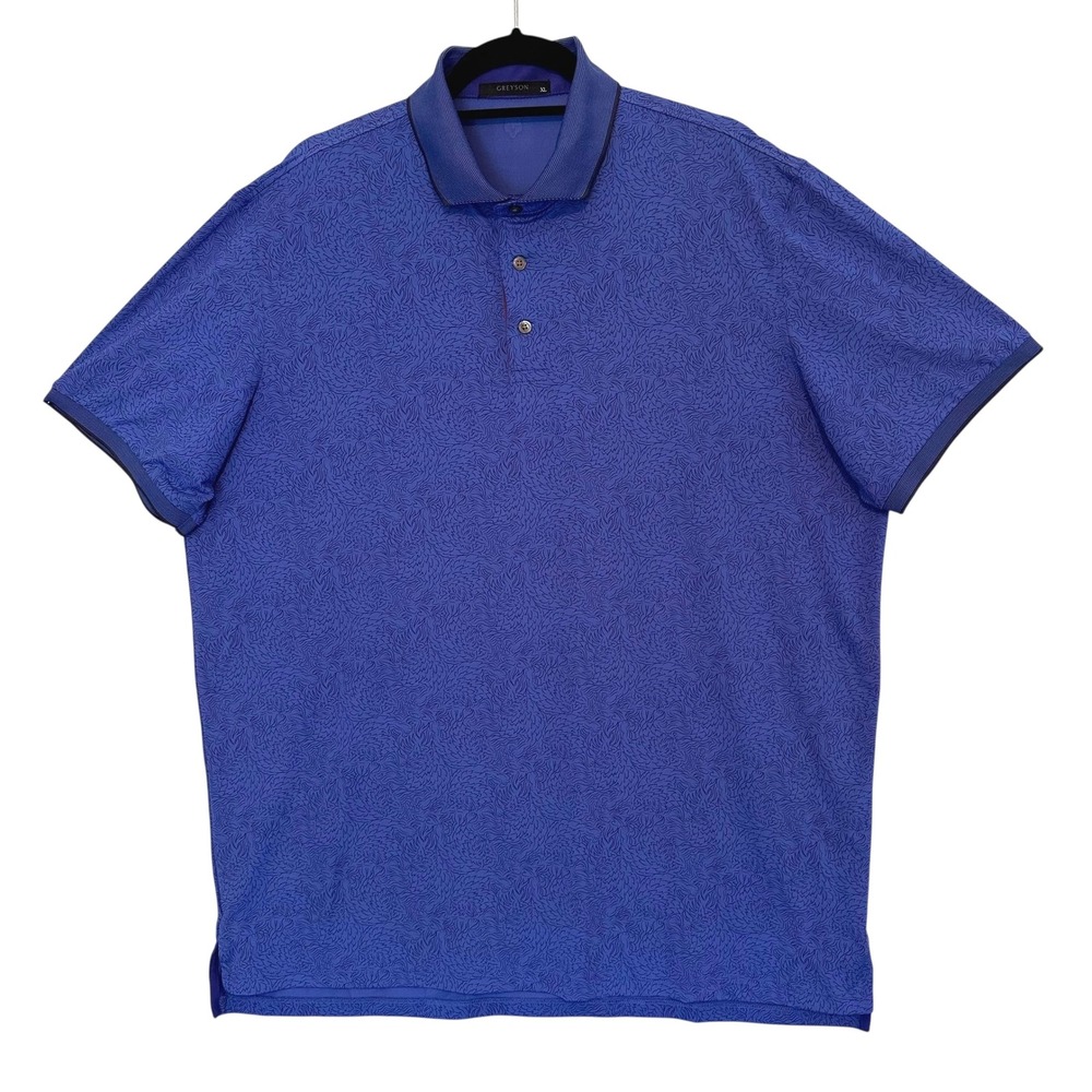 Greyson Wolf Print Polo Shirt Mens XL Blue Golf Stretch Performance Outdoor